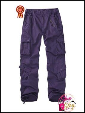Cotton Cargo Combat Work Pants 8 Pockets Straight Leg High Rise